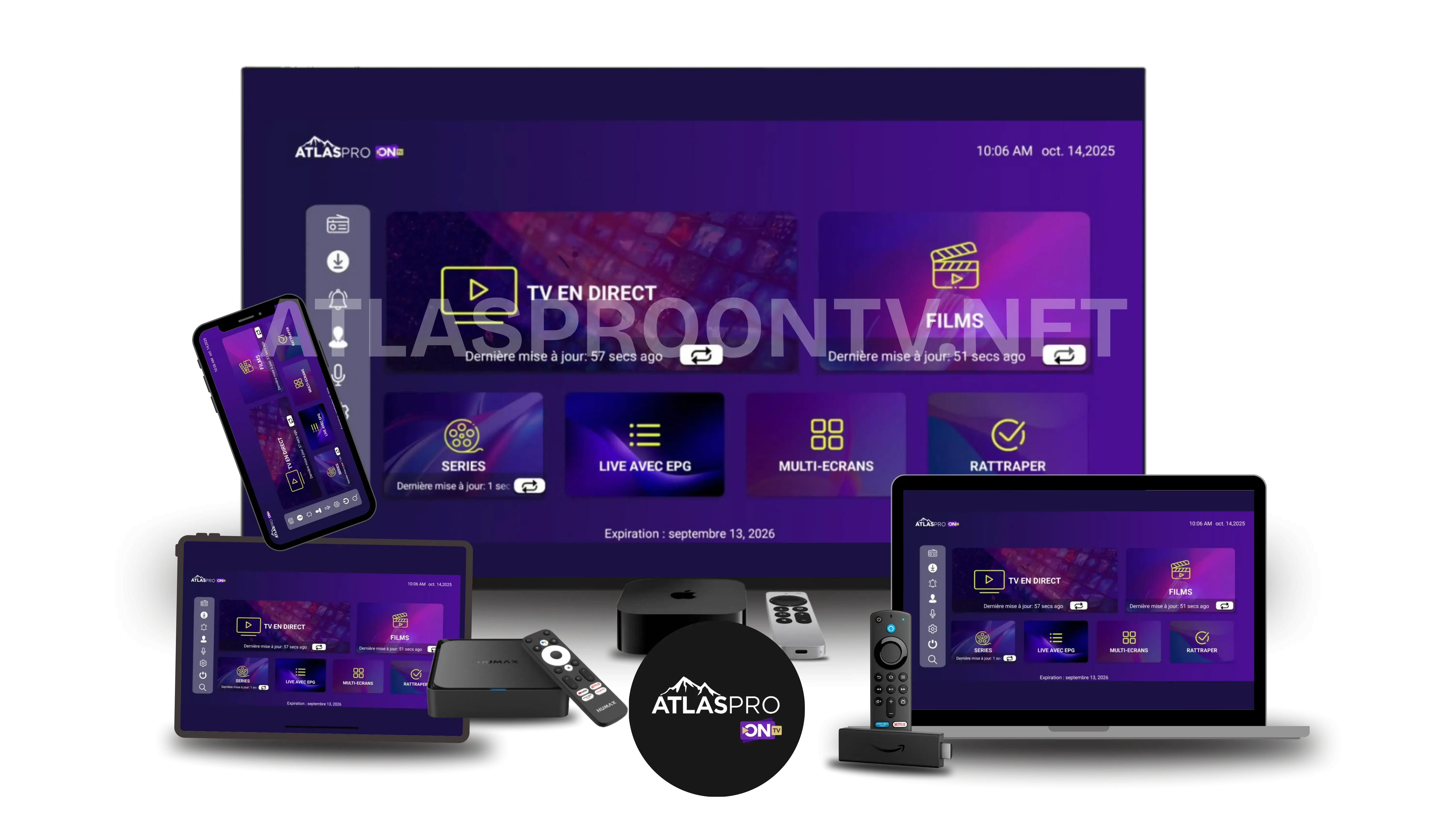 Appareils compatibles Atlas Pro ONTV : Smart TV, Android, iOS, PC, Mac, Box IPTV